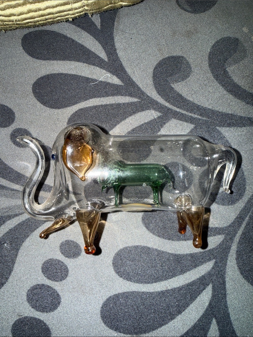 Vintage Blown Glass Elephant with smaller elephant inside it!! (Rare too)